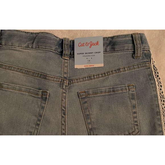 Cat & Jack New Girls Crop Super Stretch Lace Denim Jeans Light Wash Size 12 - Picture 6 of 8